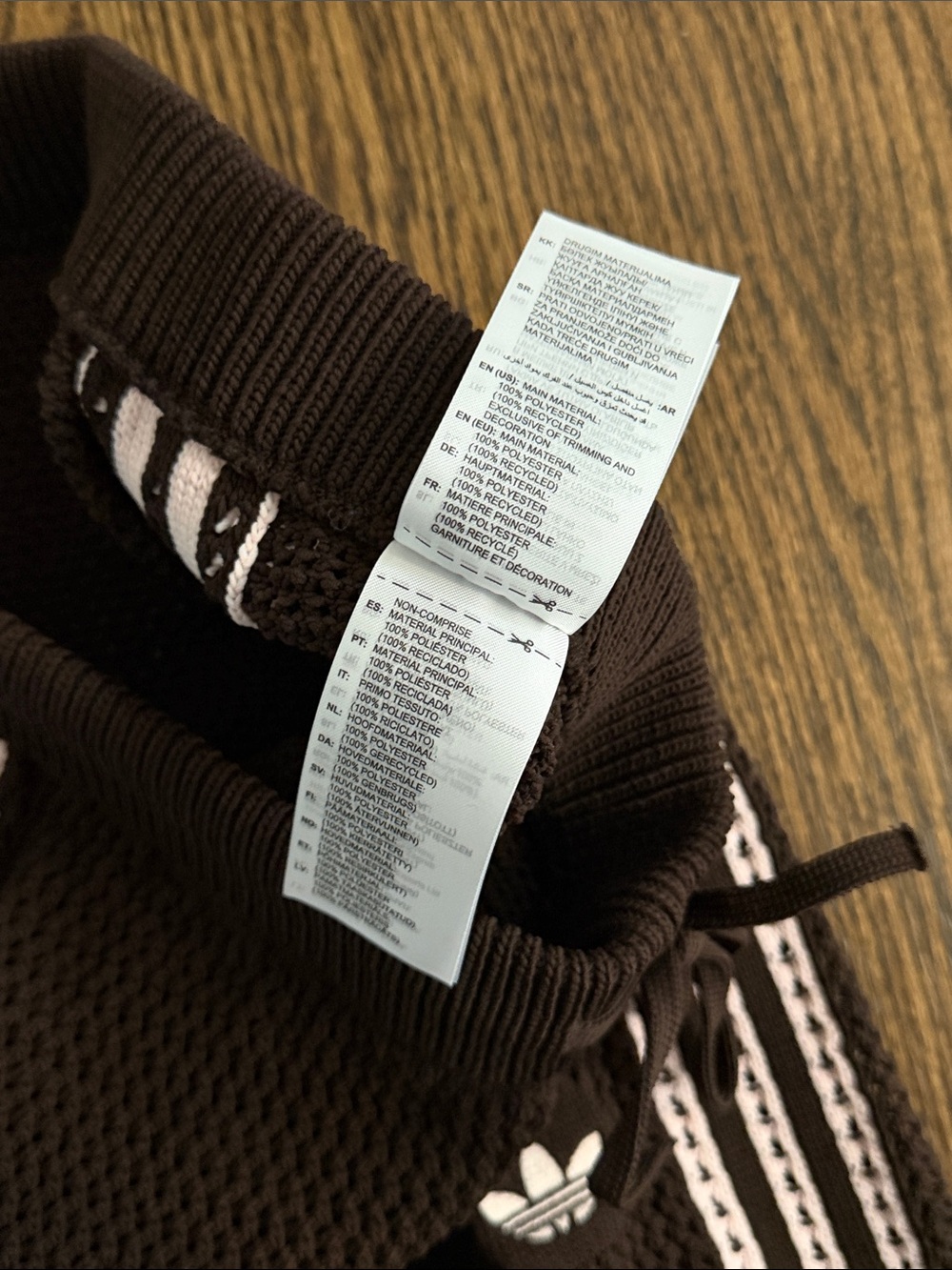 adidas Brown Knit Wide-Leg Track Pants with Pink Side Stripes - Picture 3 of 4